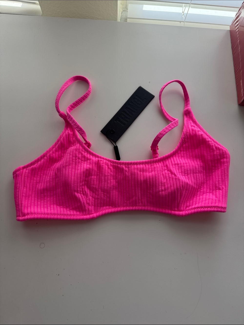 Women's Ribbed Bikini Top - Hot Pink